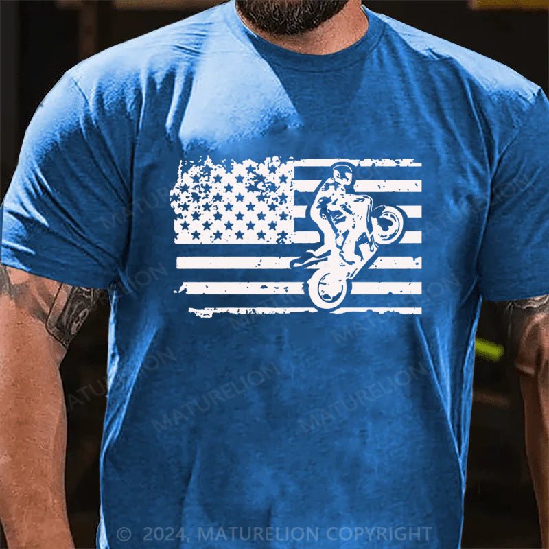 Maturelion Dirt Bike American Flag Cotton T-shirt