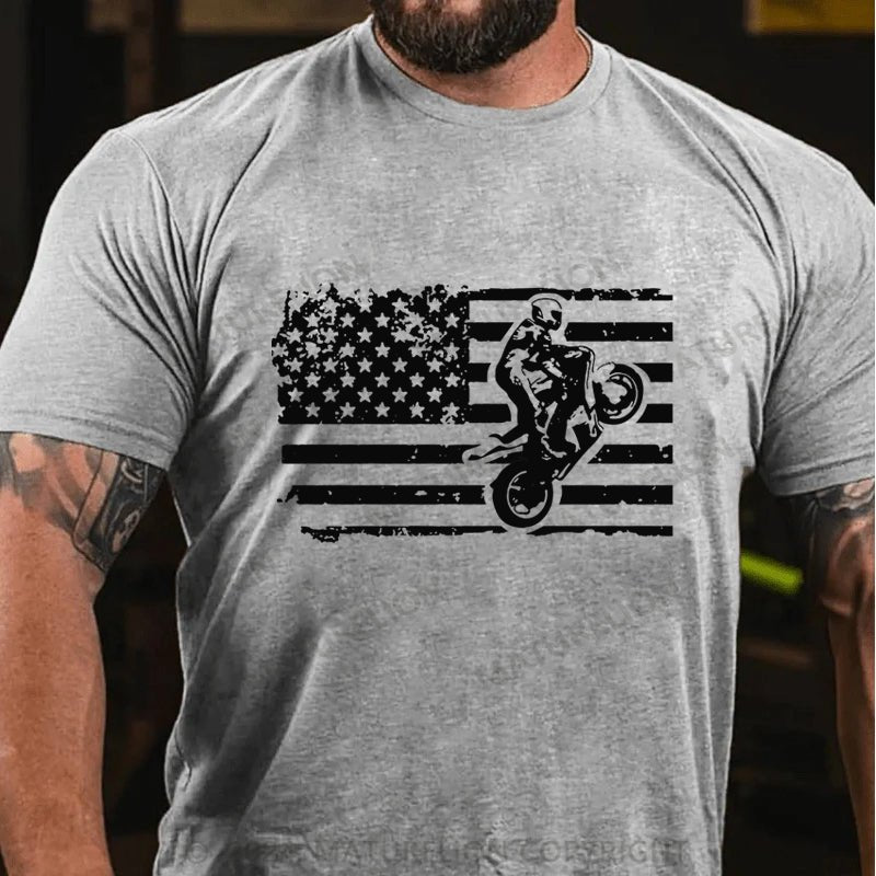 Maturelion Dirt Bike American Flag Cotton T-shirt