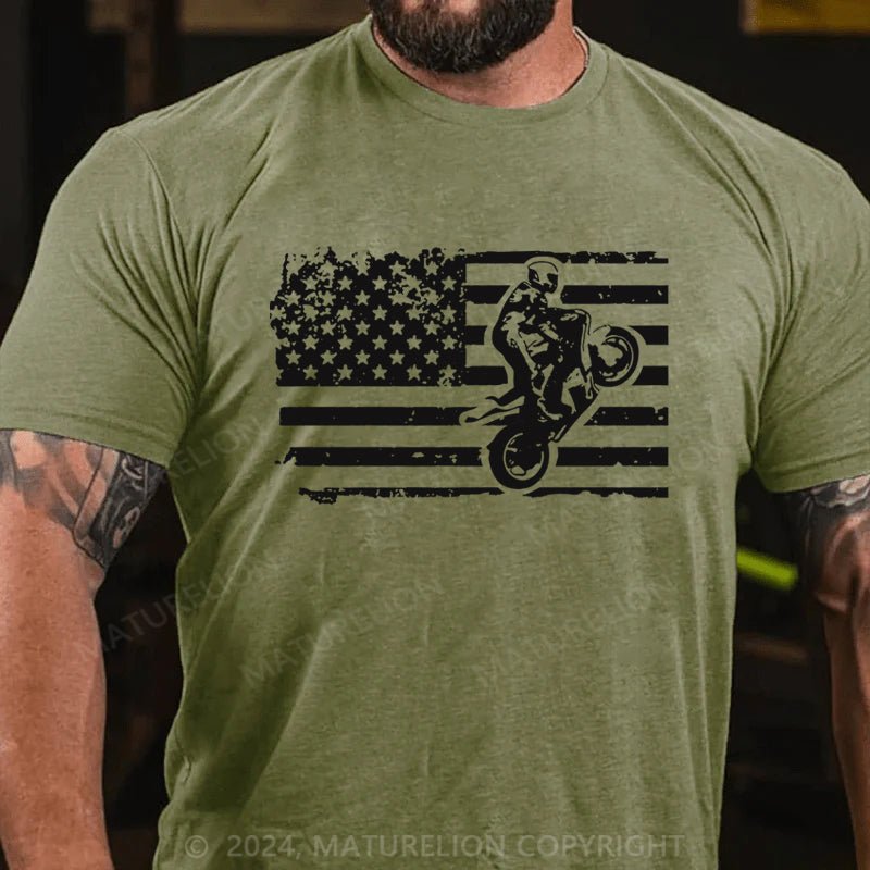 Maturelion Dirt Bike American Flag Cotton T-shirt