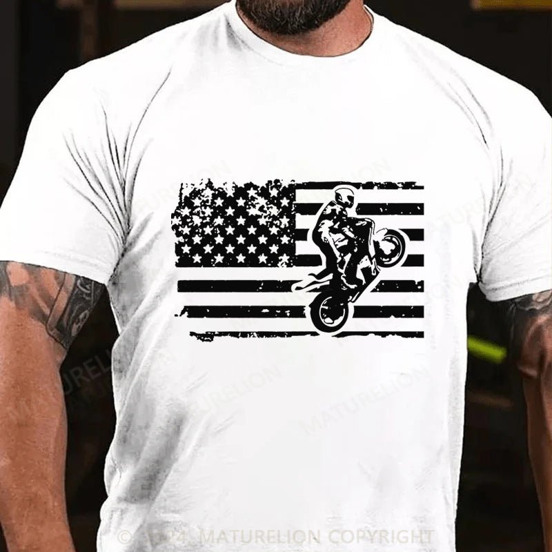 Maturelion Dirt Bike American Flag Cotton T-shirt