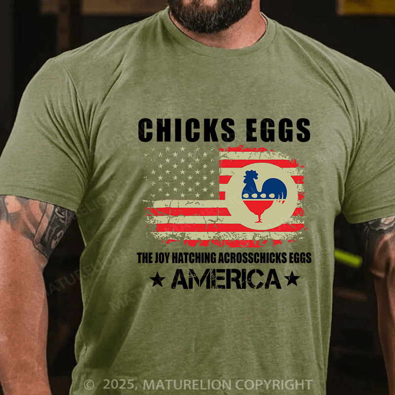 Maturelion Men's Easter T-shirt Chicks Eggs Cotton T-shirt