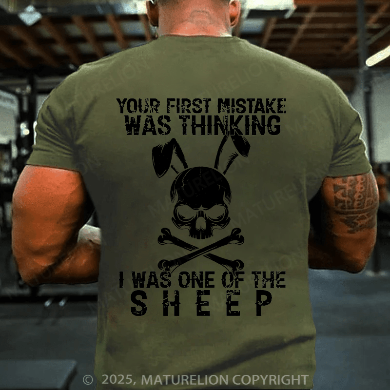 Maturelion Men's Easter T-shirt Veteran Your First Mistake Was Thinking I Was One Of The Sheep Cotton T-shirt