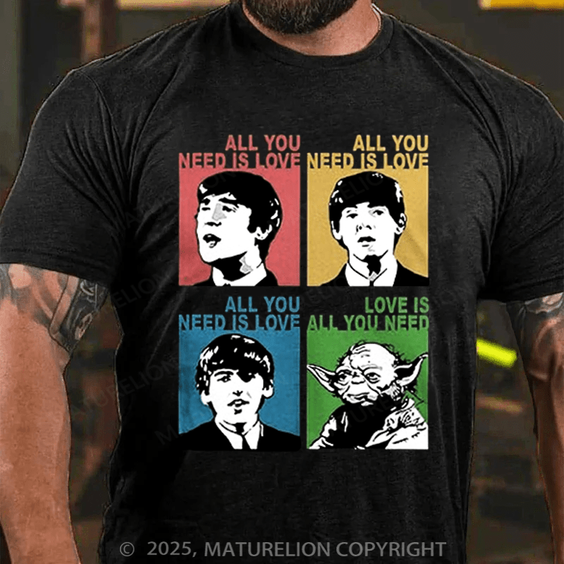 Maturelion Men's T-shirt The Beatles With Yoda All You Need Is Love Funny Cotton T-shirt