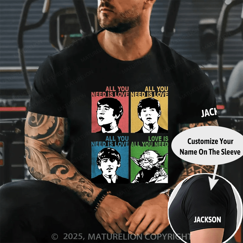 Maturelion Men's T-shirt The Beatles With Yoda All You Need Is Love Funny Cotton T-shirt