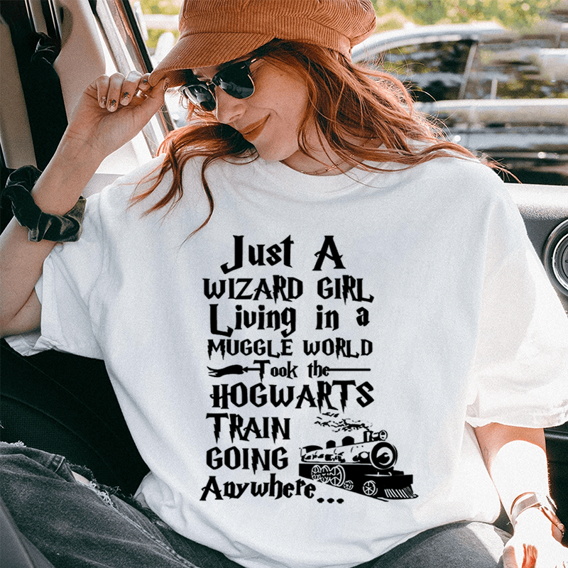 Maturelion Women's T-Shirt Just A Wizard Girl Living in a Muggle World Hogwarts Train Cotton T-Shirt