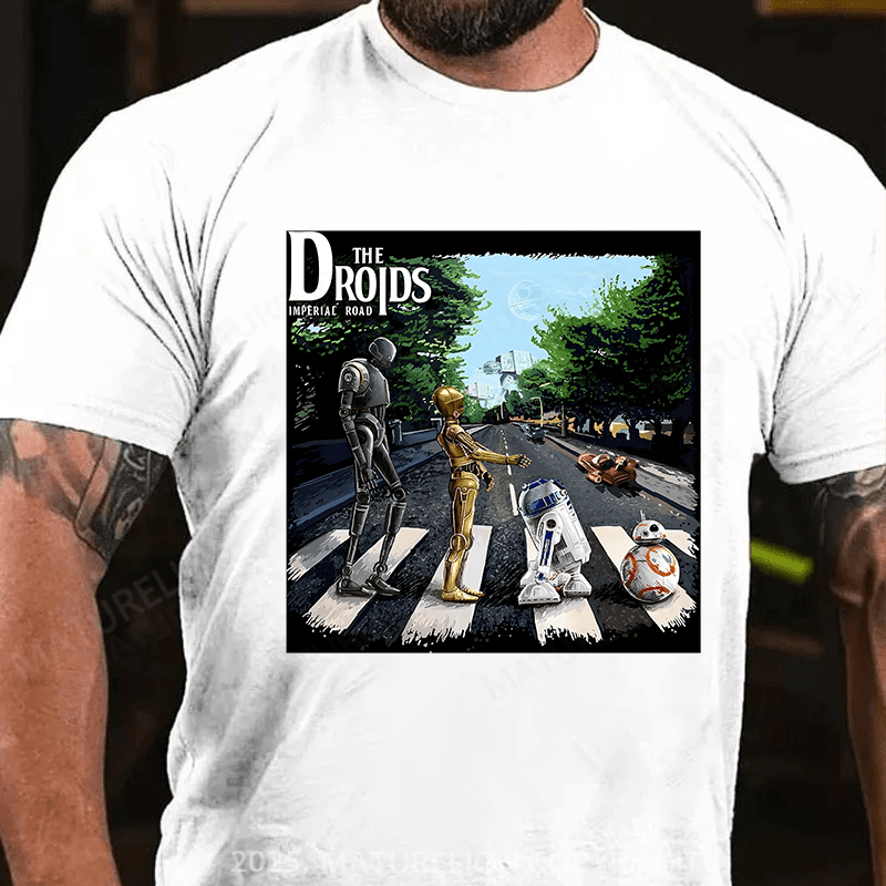 Maturelion Men's T-shirt Droids Abbey Road Cotton T-shirt