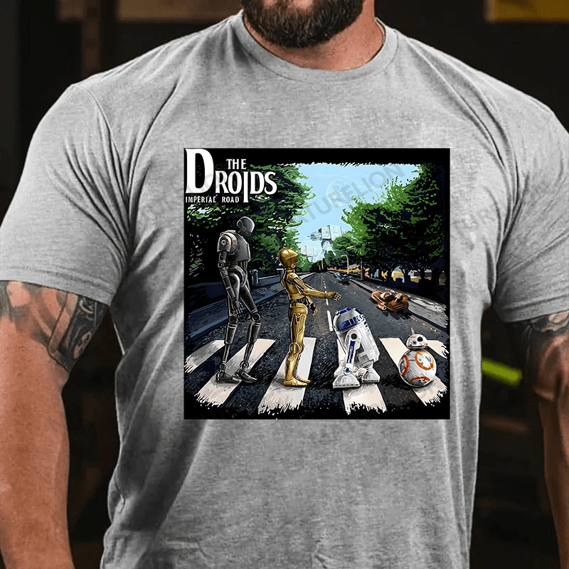Maturelion Men's T-shirt Droids Abbey Road Cotton T-shirt
