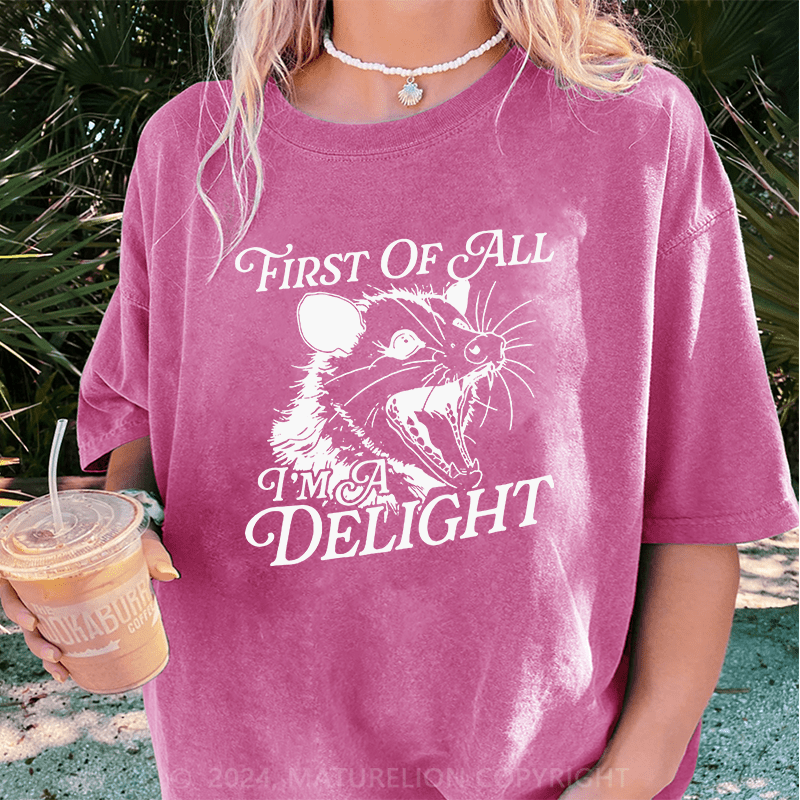 Maturelion First Of All IM A Delight DTG Printing Washed Cotton T-Shirt