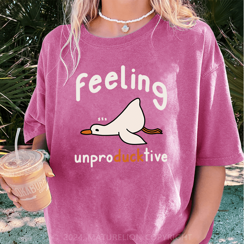 Maturelion Feeling Unproducktive DTG Printing Washed Cotton T-Shirt