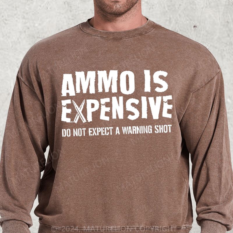 Maturelion Ammo Is Expensive Do Not Expect A Warning Shot Washed Sweatshirt