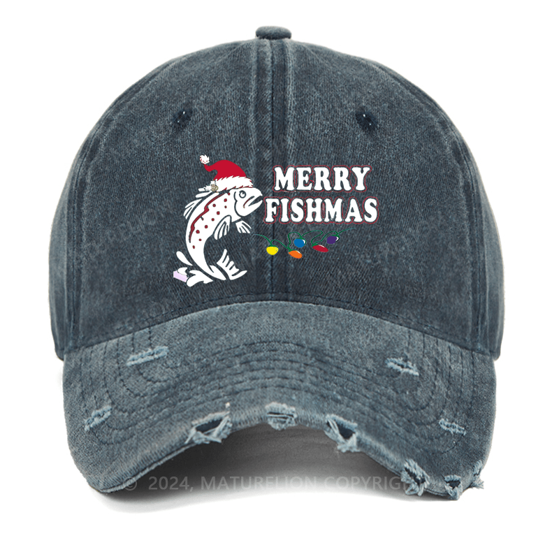 Maturelion Christmas Cap Merry Fishmas Washed Vintage Cap