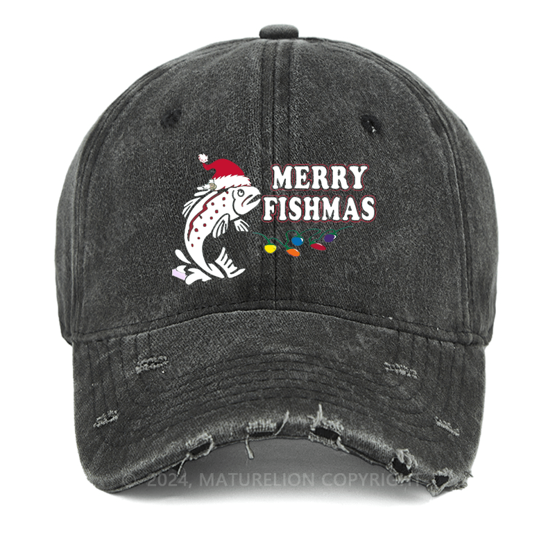 Maturelion Christmas Cap Merry Fishmas Washed Vintage Cap