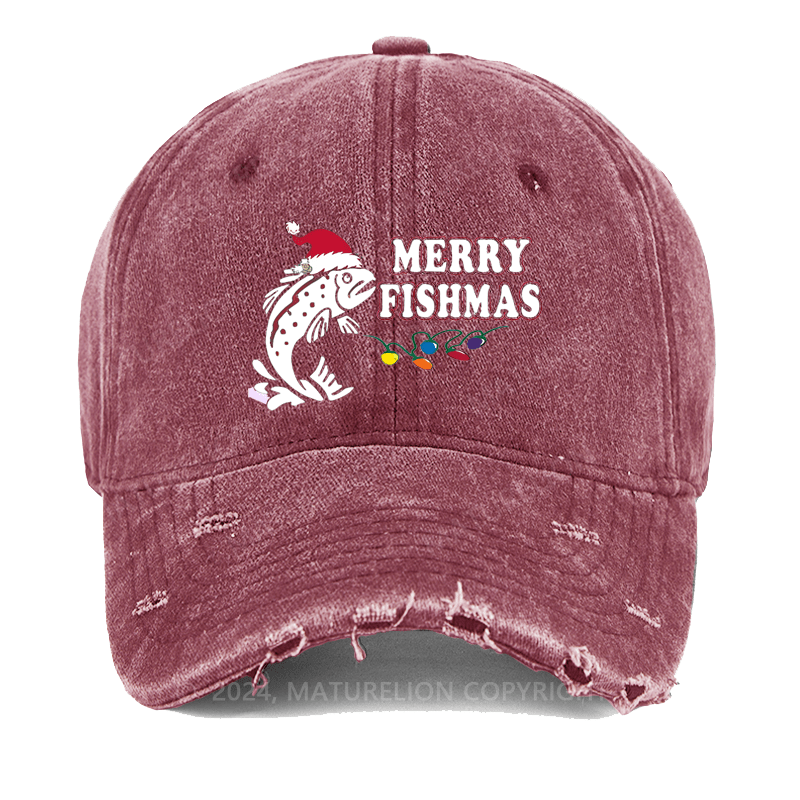 Maturelion Christmas Cap Merry Fishmas Washed Vintage Cap