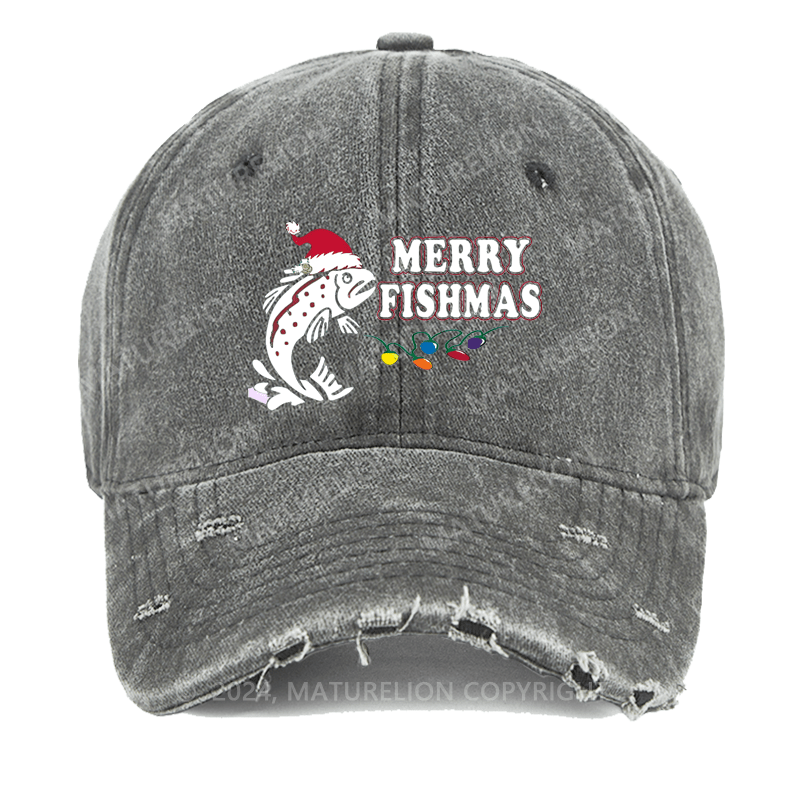 Maturelion Christmas Cap Merry Fishmas Washed Vintage Cap