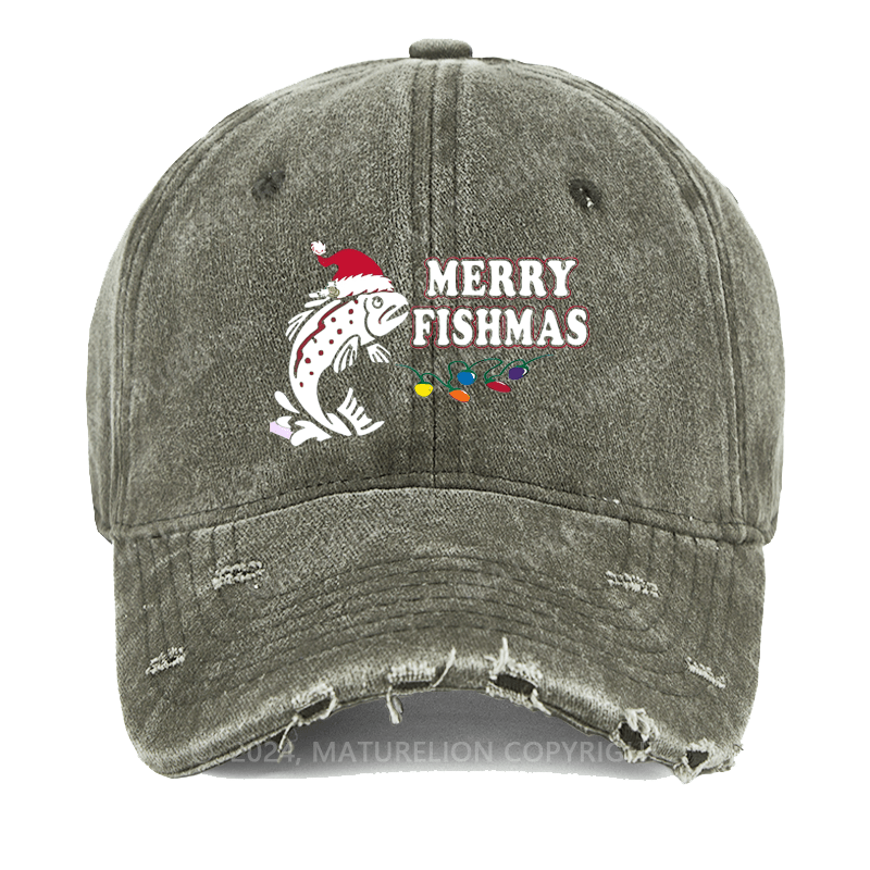 Maturelion Christmas Cap Merry Fishmas Washed Vintage Cap