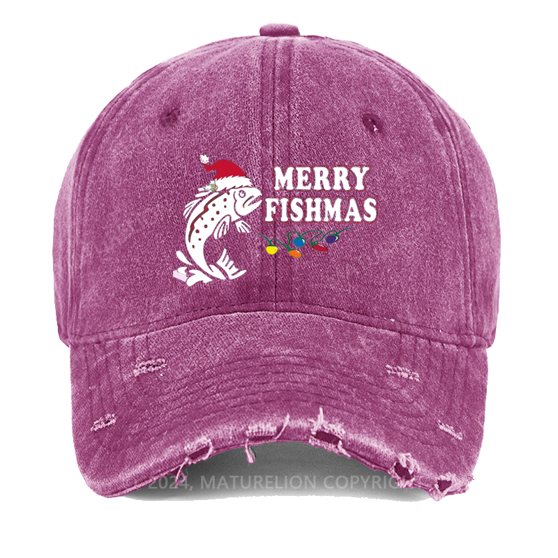 Maturelion Christmas Cap Merry Fishmas Washed Vintage Cap