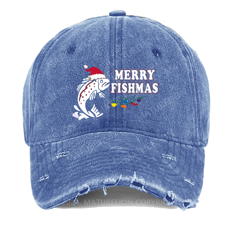 Maturelion Christmas Cap Merry Fishmas Washed Vintage Cap