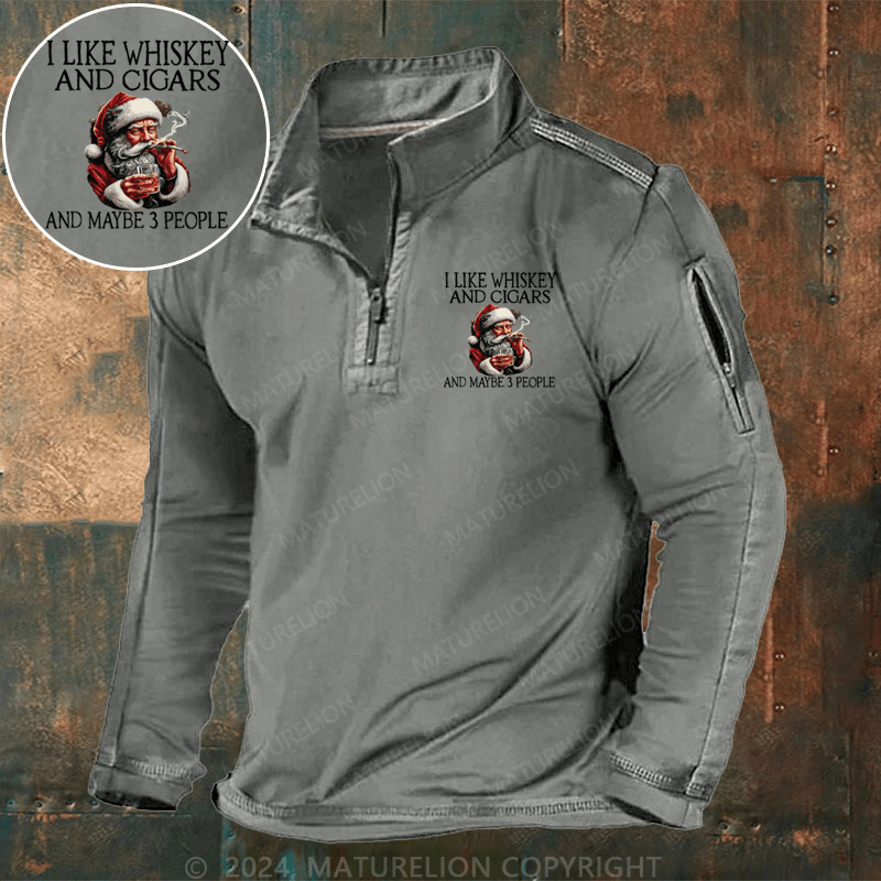 Maturelion Christmas Henley Shirt I Like Whiskey And Cigars And Maybe 3 People Henley Shirt