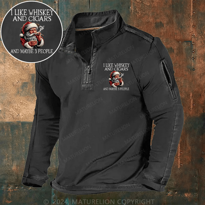Maturelion Christmas Henley Shirt I Like Whiskey And Cigars And Maybe 3 People Henley Shirt