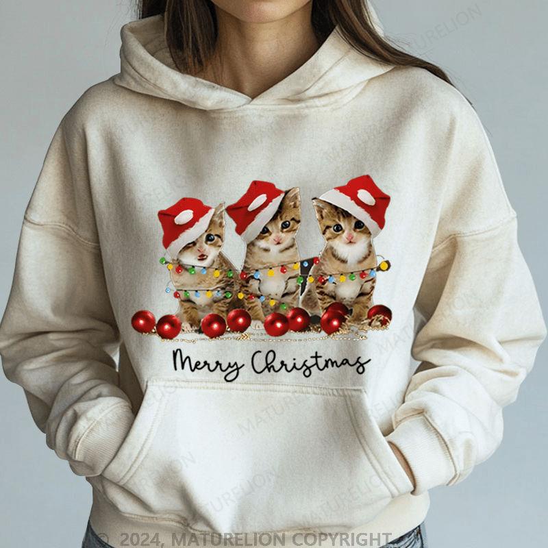 Maturelion Christmas Hoodie Cat Lovers Christmas Women Hoodie