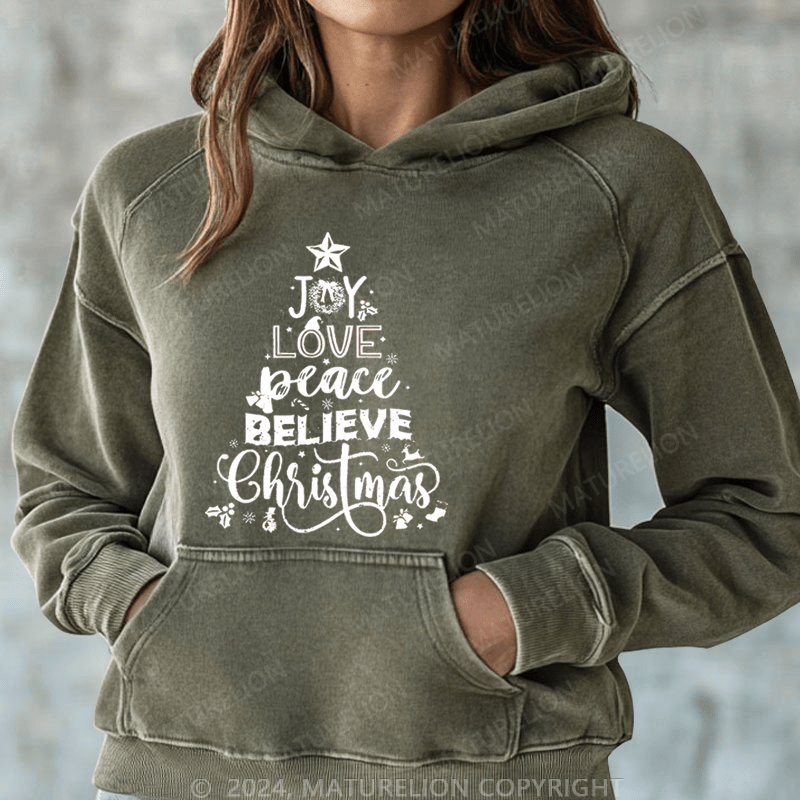 Maturelion Christmas Hoodie Joy Love Peace Believe Christmas Women Hoodie