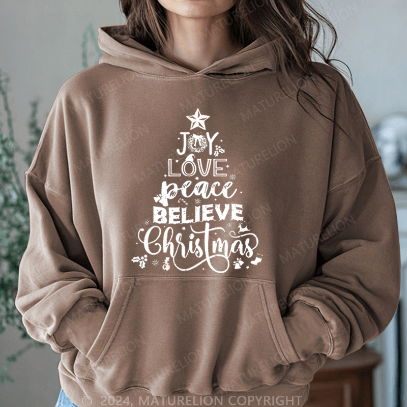 Maturelion Christmas Hoodie Joy Love Peace Believe Christmas Women Hoodie