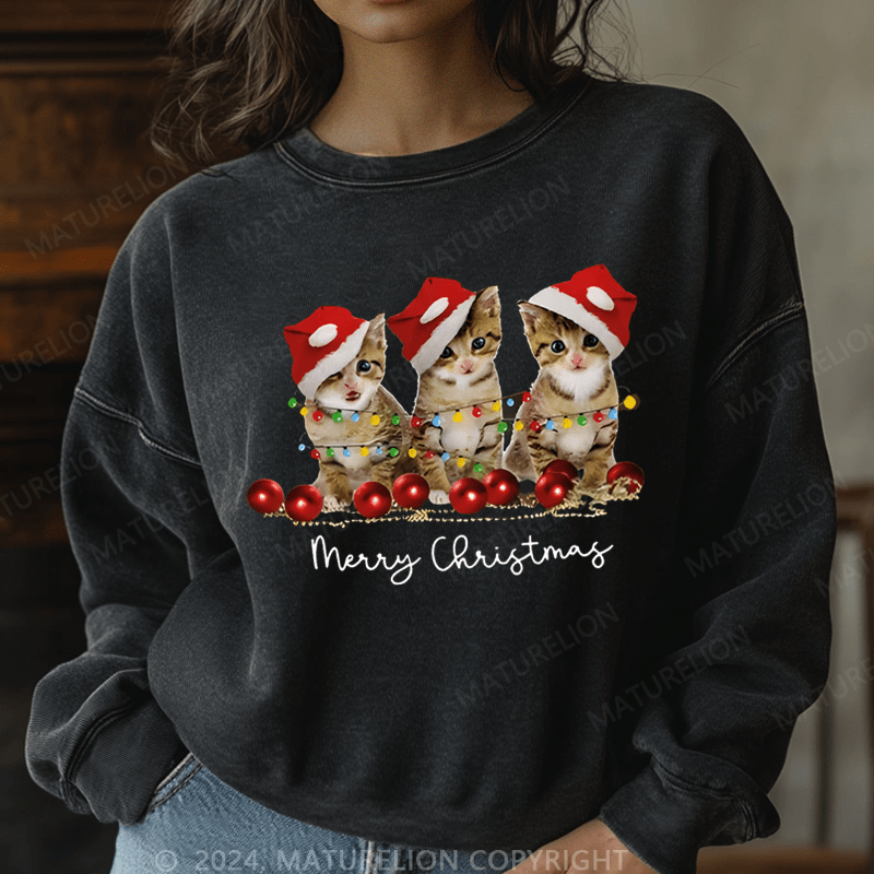 Maturelion Christmas Sweatshirt Cat Lovers Christmas Women Sweatshirt