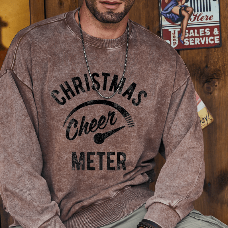 Maturelion Christmas Sweatshirt Cheer Meter Custom Washed Sweatshirt