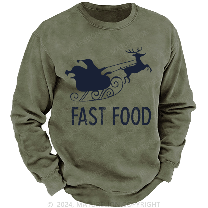 Maturelion Christmas Sweatshirt Fast Food Funny Men Hunting Custom Washed Sweatshirt
