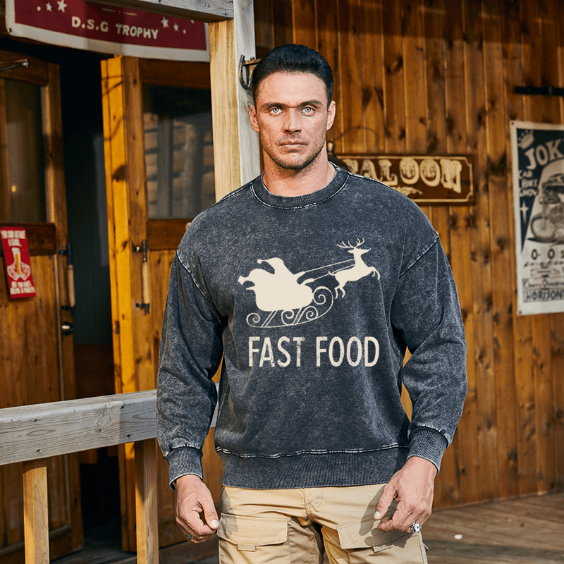 Maturelion Christmas Sweatshirt Fast Food Funny Men Hunting Custom Washed Sweatshirt