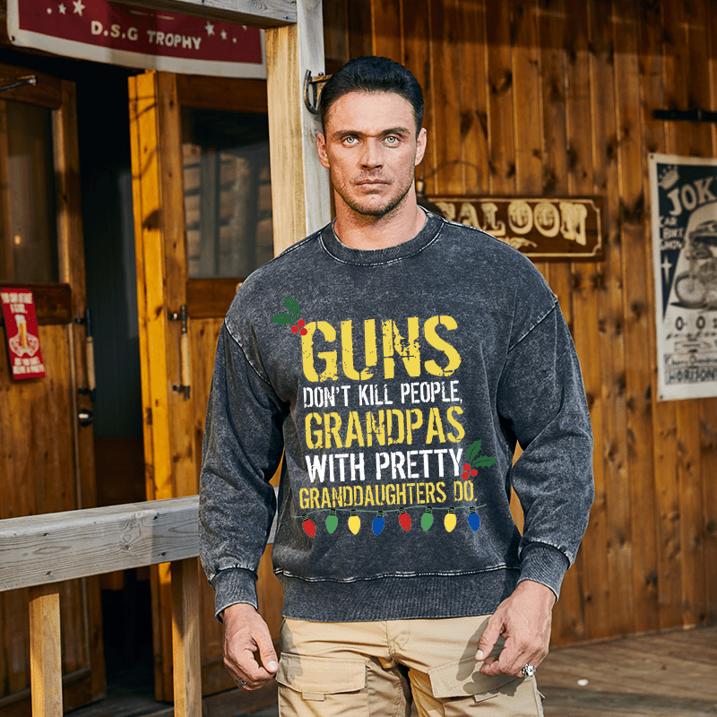 Maturelion Christmas Sweatshirt Guns Don't Kill People Grandpas Do Custom Washed Sweatshirt