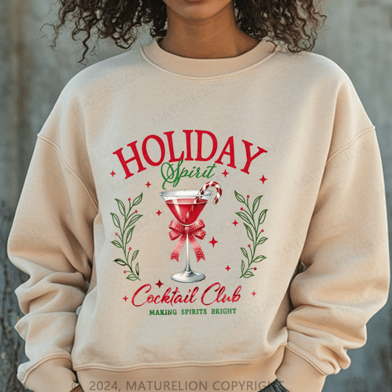Maturelion Christmas Sweatshirt Holiday Cocktail Club Making Spirit Bright Women Sweatshirt