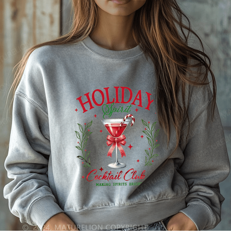 Maturelion Christmas Sweatshirt Holiday Cocktail Club Making Spirit Bright Women Sweatshirt