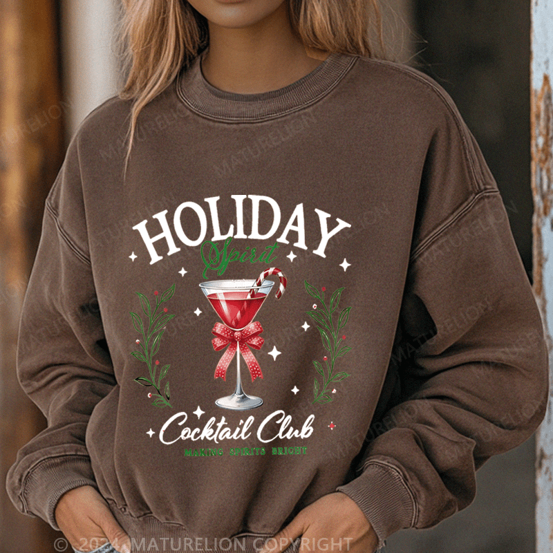 Maturelion Christmas Sweatshirt Holiday Cocktail Club Making Spirit Bright Women Sweatshirt