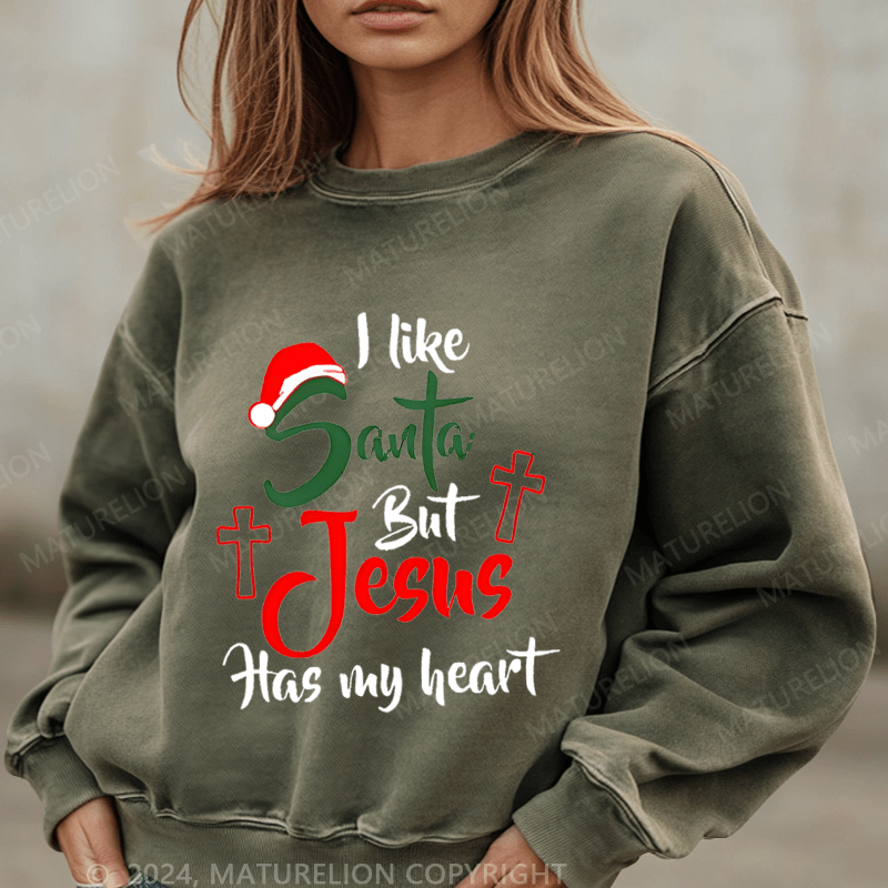 Maturelion Christmas Sweatshirt I Like Santa but Jesus Has My Heart Women Sweatshirt