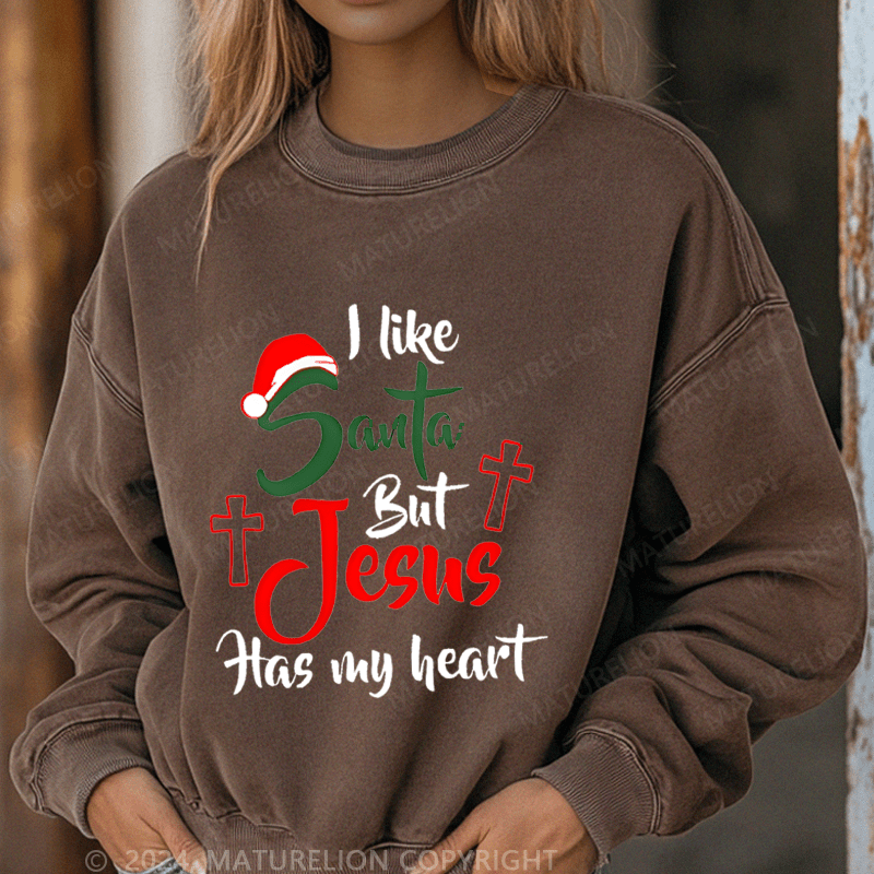Maturelion Christmas Sweatshirt I Like Santa but Jesus Has My Heart Women Sweatshirt