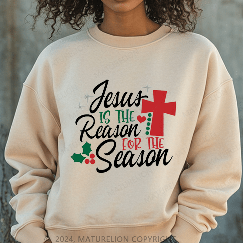 Maturelion Christmas Sweatshirt Jesus Is the Reason for the Season Women Sweatshirt