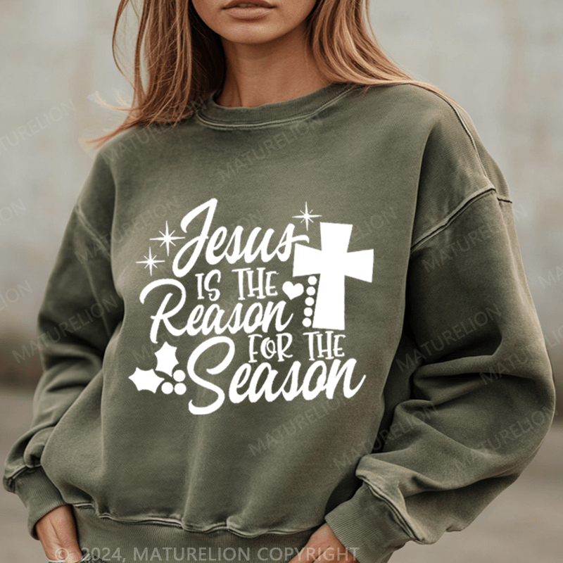 Maturelion Christmas Sweatshirt Jesus Is the Reason for the Season Women Sweatshirt