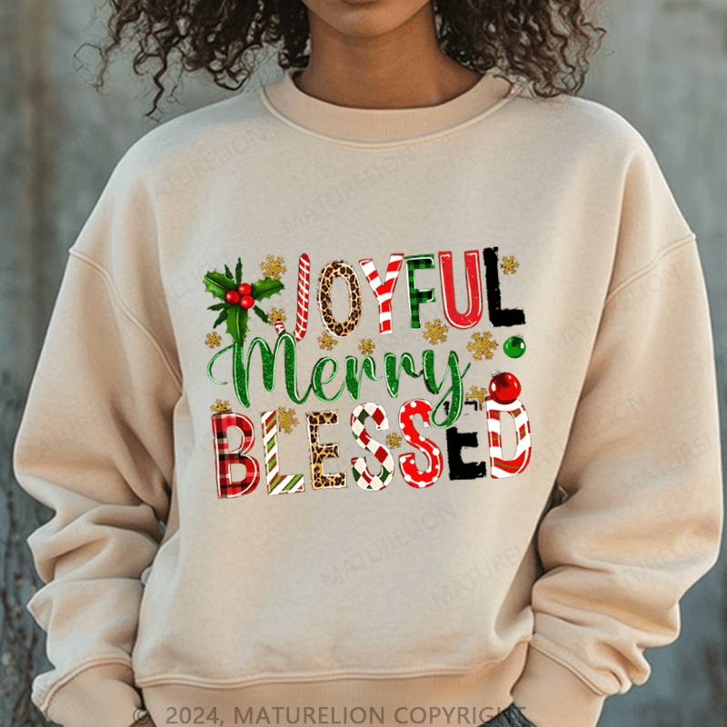 Maturelion Christmas Sweatshirt Joyful Merry Blessed Women Sweatshirt
