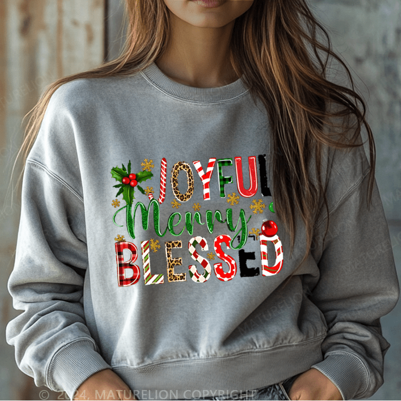 Maturelion Christmas Sweatshirt Joyful Merry Blessed Women Sweatshirt