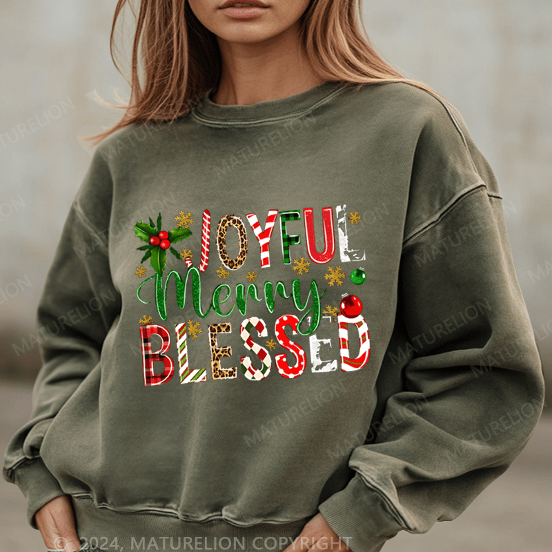 Maturelion Christmas Sweatshirt Joyful Merry Blessed Women Sweatshirt
