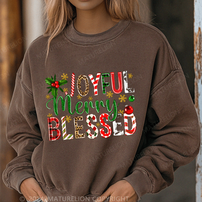 Maturelion Christmas Sweatshirt Joyful Merry Blessed Women Sweatshirt