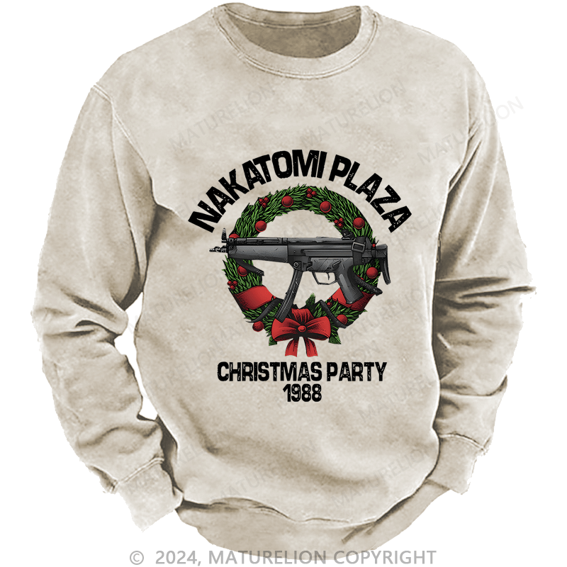 Maturelion Christmas Sweatshirt Nakatomi Plaza Christmas Party 1989 Custom Washed Sweatshirt