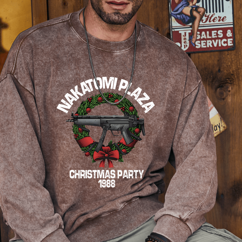 Maturelion Christmas Sweatshirt Nakatomi Plaza Christmas Party 1989 Custom Washed Sweatshirt