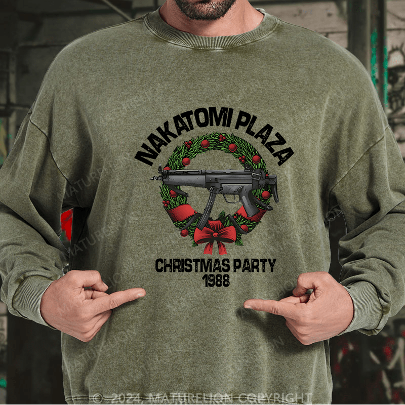 Maturelion Christmas Sweatshirt Nakatomi Plaza Christmas Party 1989 Custom Washed Sweatshirt