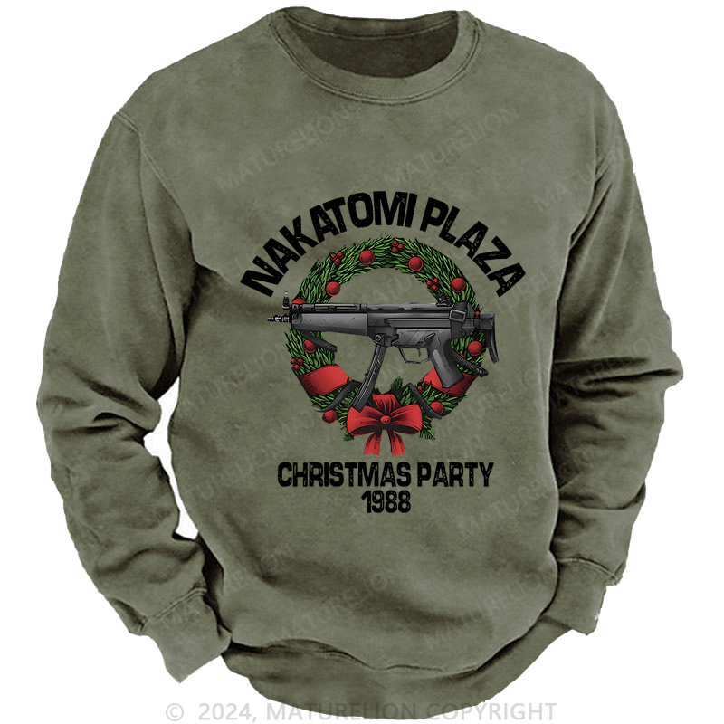 Maturelion Christmas Sweatshirt Nakatomi Plaza Christmas Party 1989 Custom Washed Sweatshirt