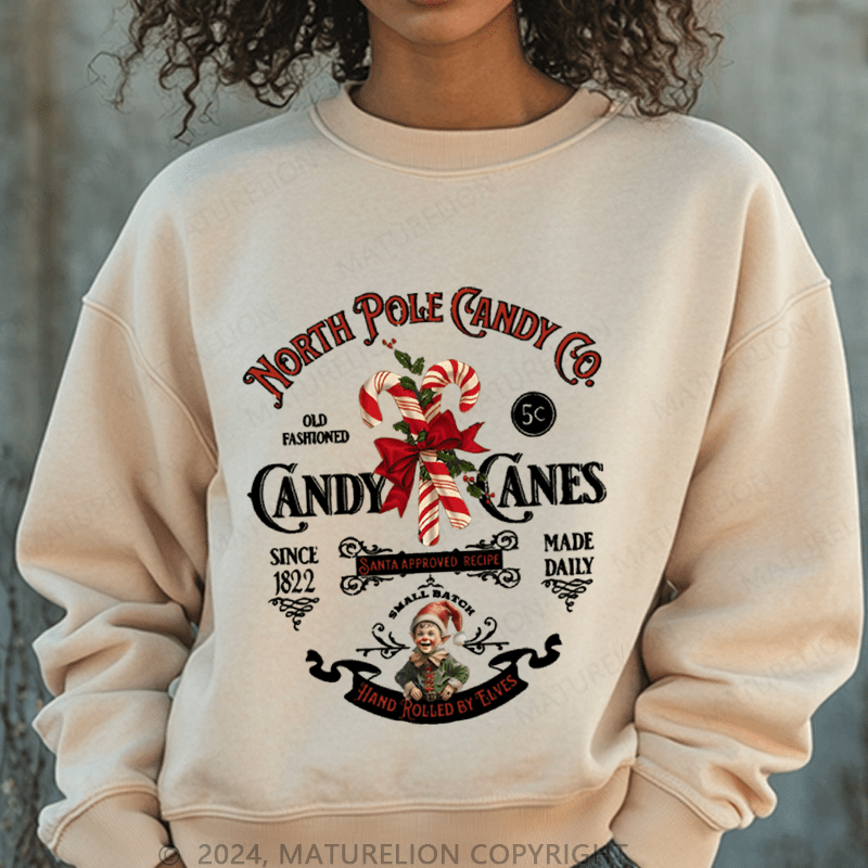 Maturelion Christmas Sweatshirt North Pole Candy Women Sweatshirt