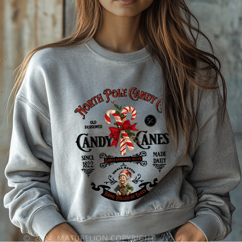 Maturelion Christmas Sweatshirt North Pole Candy Women Sweatshirt