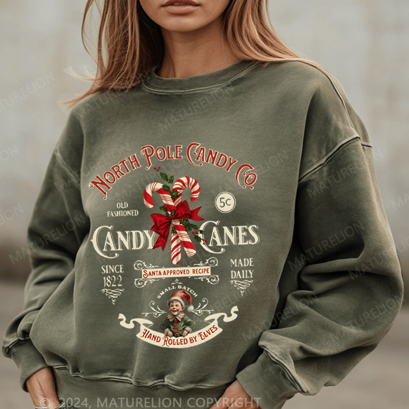 Maturelion Christmas Sweatshirt North Pole Candy Women Sweatshirt