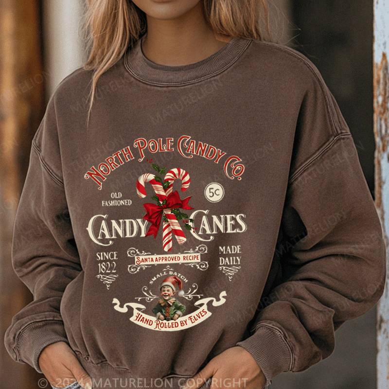 Maturelion Christmas Sweatshirt North Pole Candy Women Sweatshirt